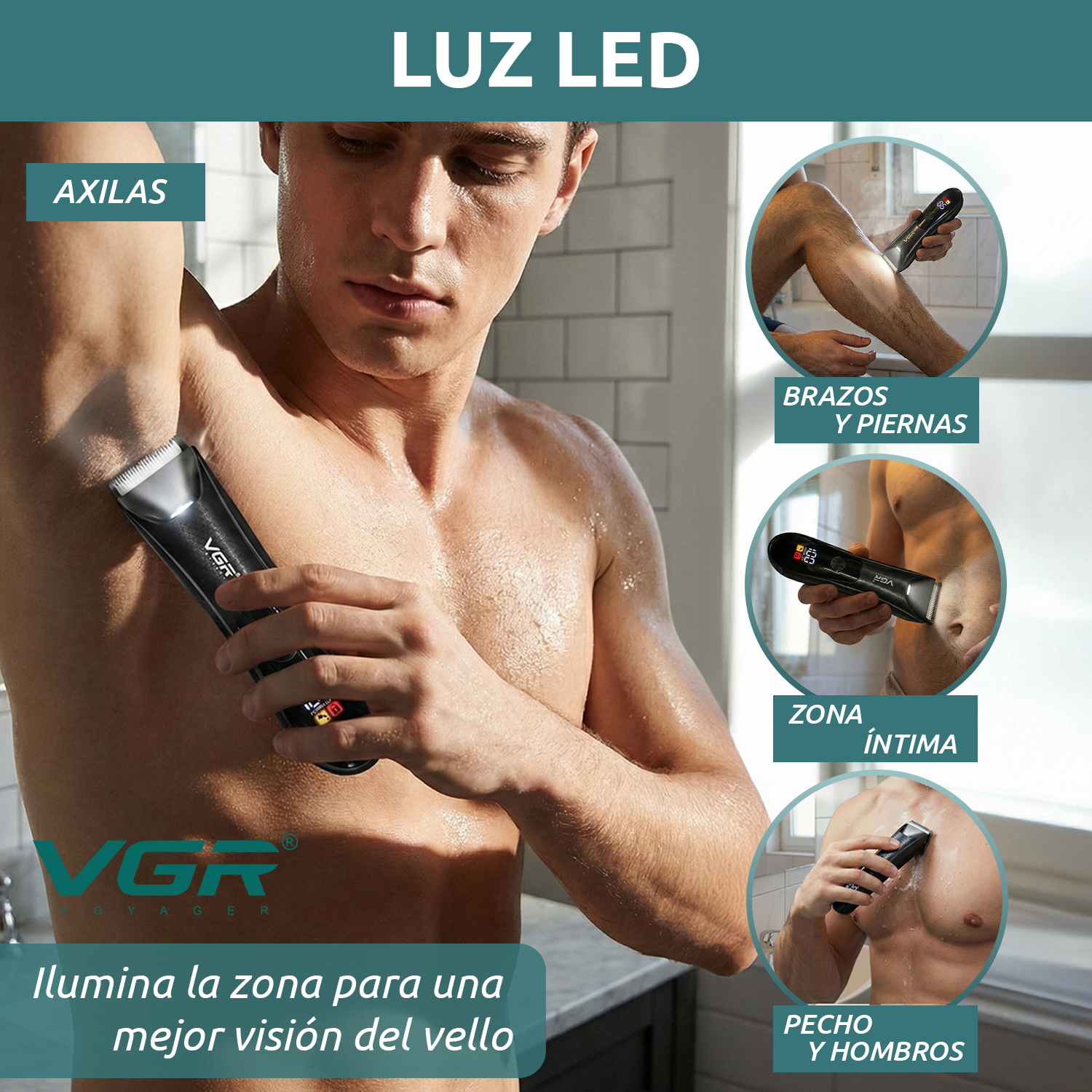 Afeitadora Eléctrica Intima Corporal Vgr V-957 Luz Ipx7 Negro - Image 6