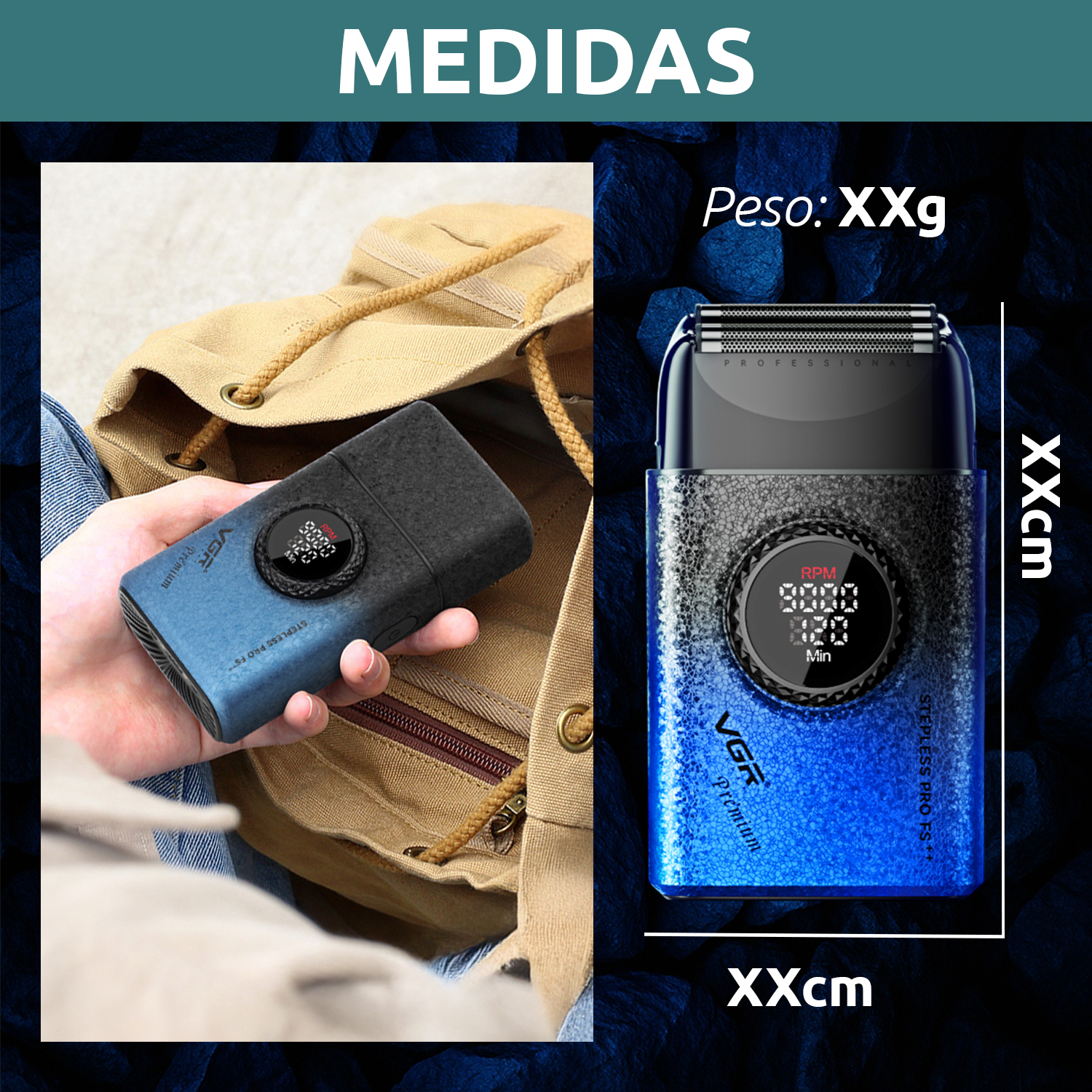 Afeitadora Eléctrica shaver VGR V-377 titanio 9000 RPM usb Color Azul - Image 9