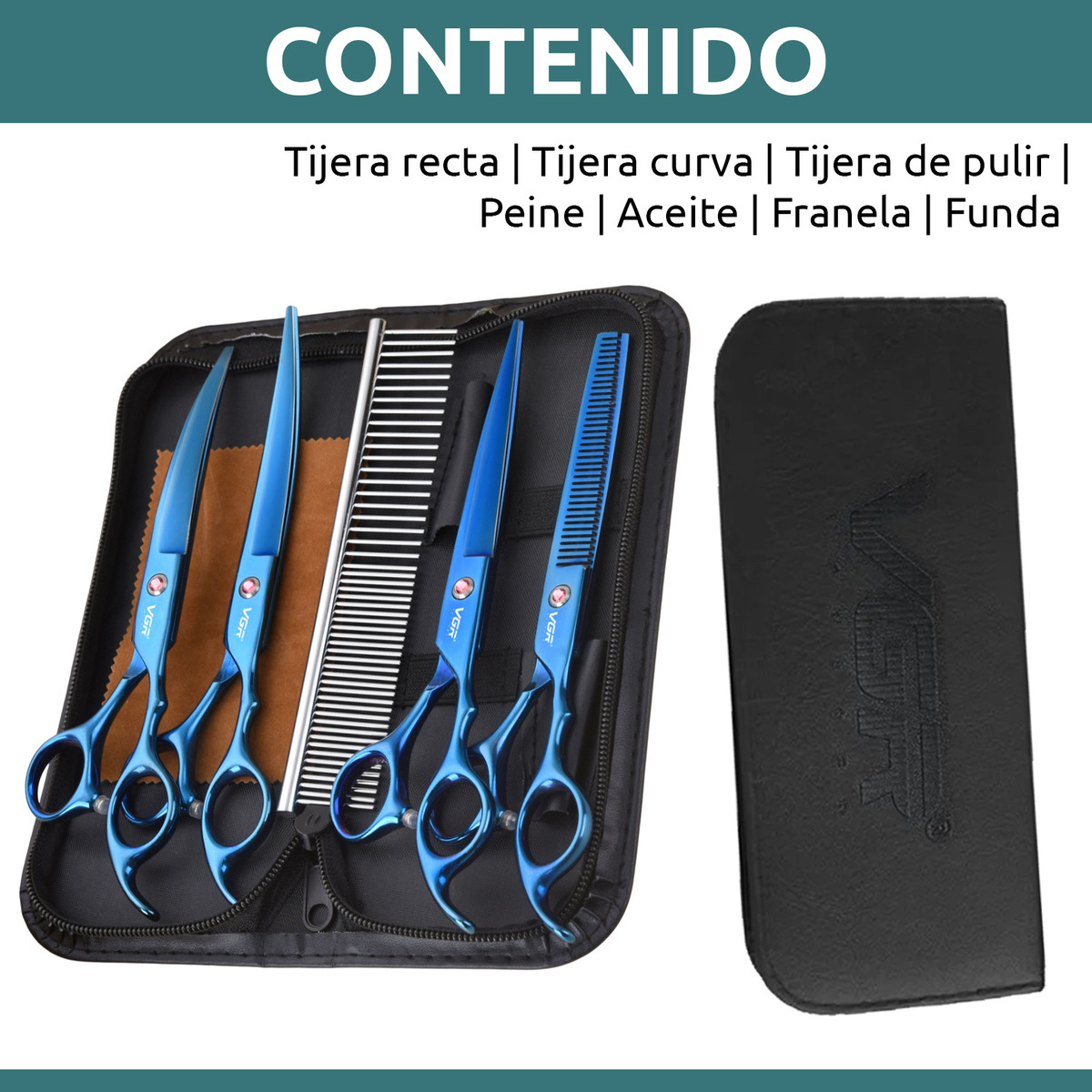 Tijeras Peluqueria Mascotas Vgr Corte Recto Curva Pulir Kit - Image 10