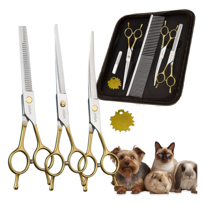 Kit Tijeras Peluqueria Mascotas Vgr Corte Recta Curva Pulir