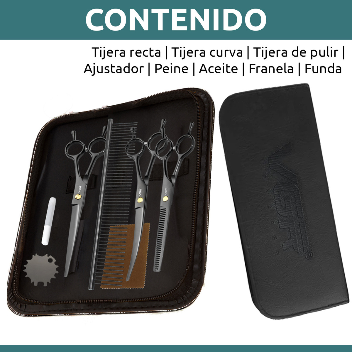 Tijeras Mascotas Peluqueria Kit Vgr Corte Recta Curva Pulir - Image 10