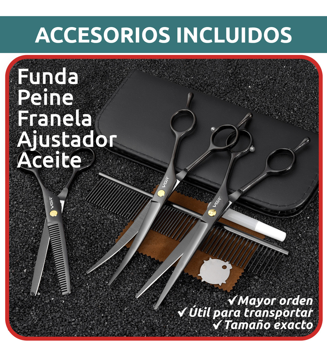 Tijeras Mascotas Peluqueria Kit Vgr Corte Recta Curva Pulir - Image 9