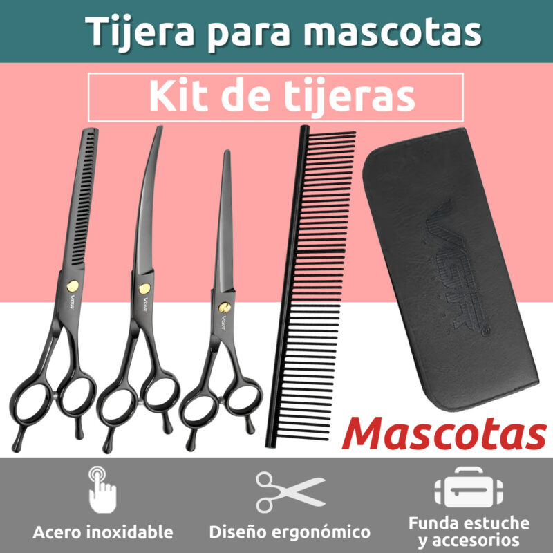 Alternative view of Tijeras Mascotas Peluqueria Kit Vgr Corte Recta Curva Pulir