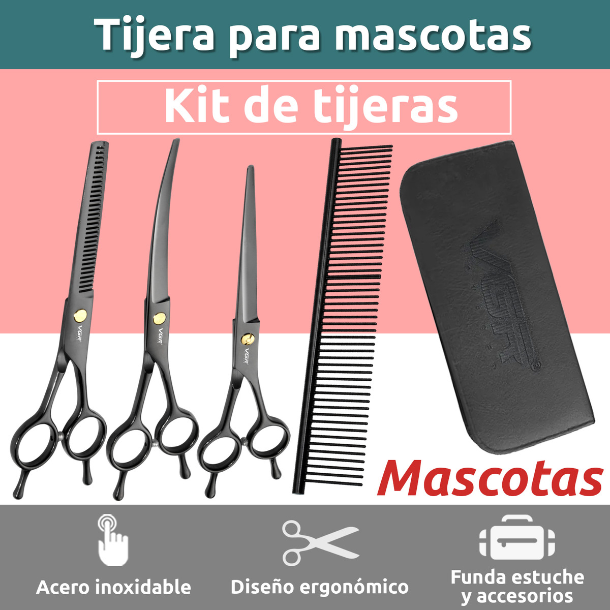Tijeras Mascotas Peluqueria Kit Vgr Corte Recta Curva Pulir - Image 2