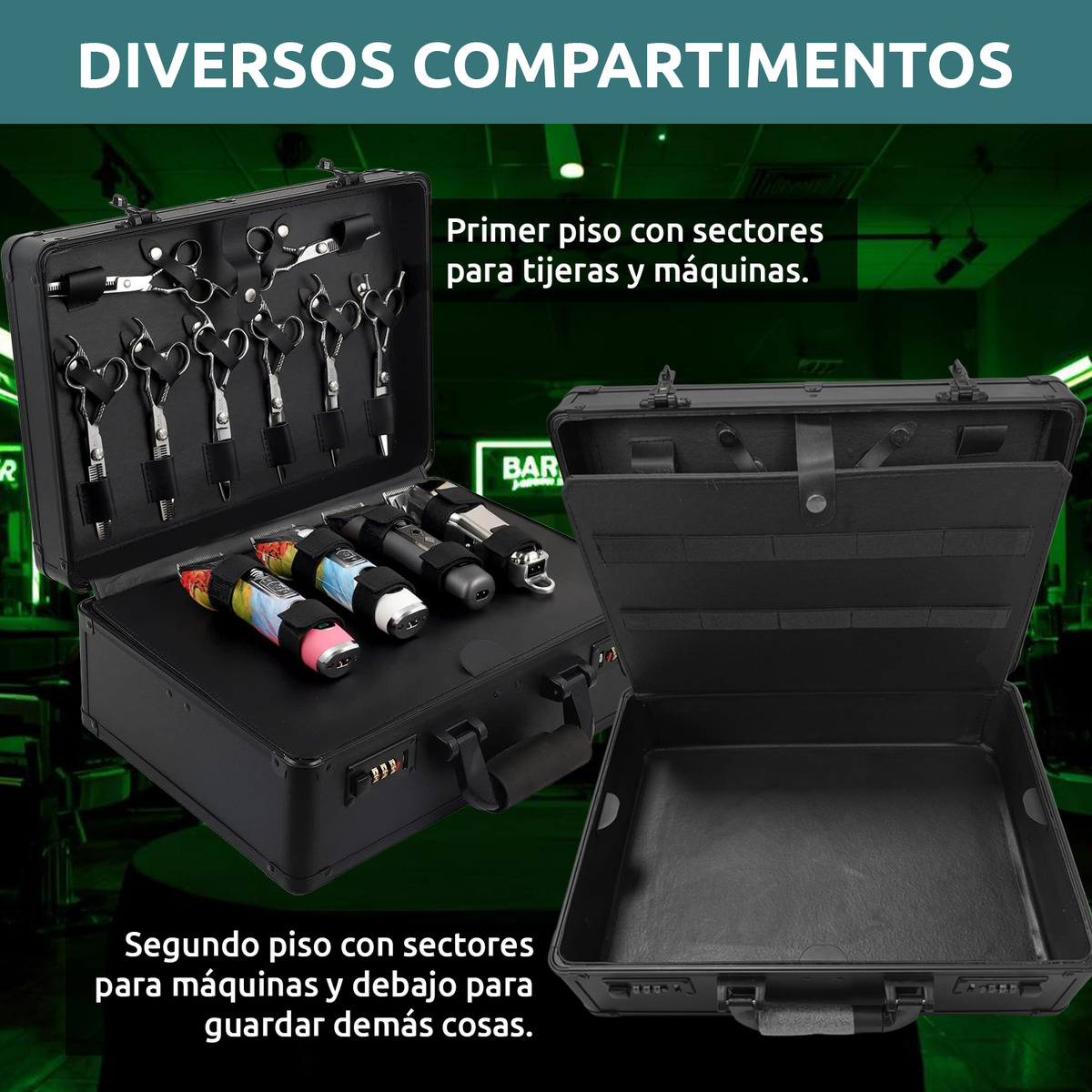 Maletín Barberia Vgr Máquinas De Afeitar Accesorios Clave - Image 8