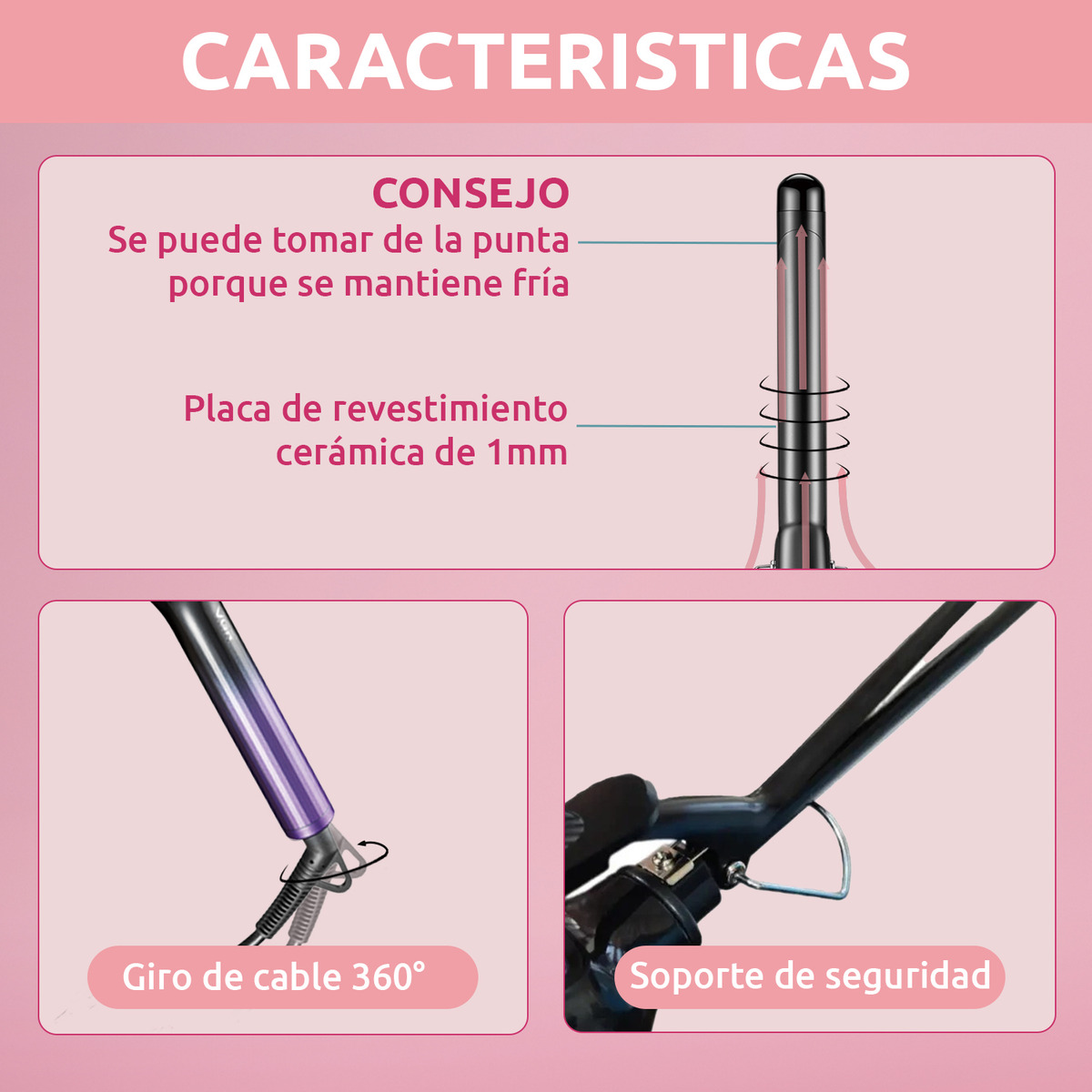 Rizador Buclera Vgr V-575 Cerámica Pro 200°c 7 Niveles Led Violeta - Image 3