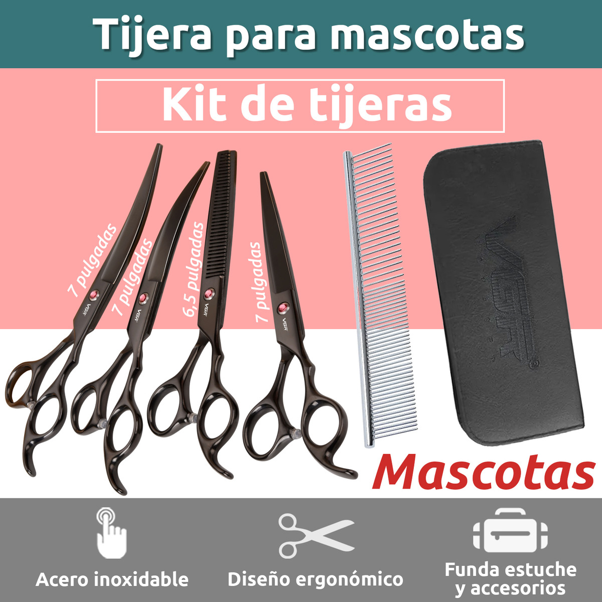 Tijeras Peluqueria Mascotas Vgr Corte Recto Curva Pulir Kit - Image 2