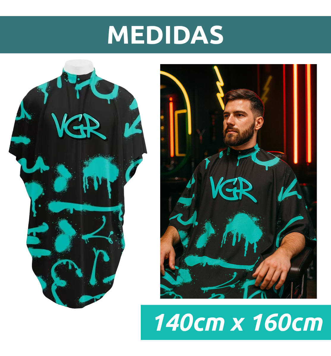 Capa De Corte Delantal Bata Barberia Peluqueria Grafitti Vgr - Image 9