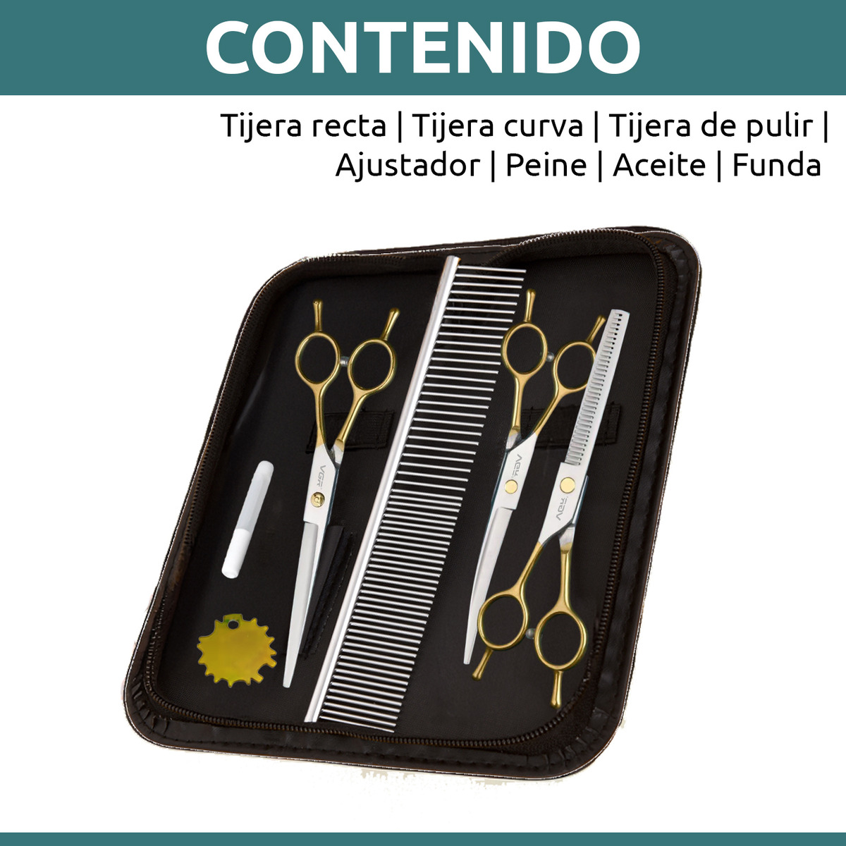 Kit Tijeras Peluqueria Mascotas Vgr Corte Recta Curva Pulir - Image 10