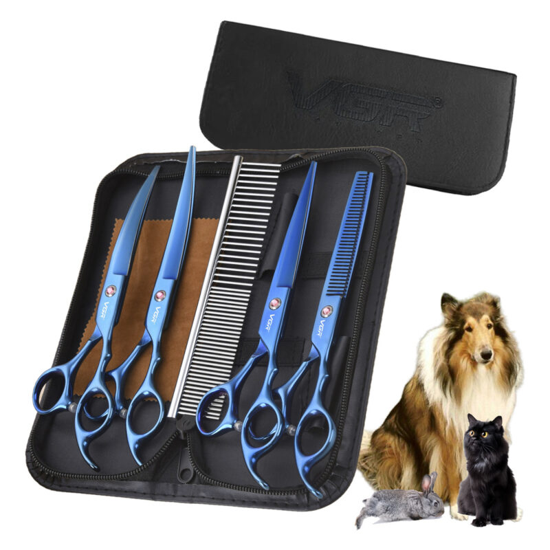 Tijeras Peluqueria Mascotas Vgr Corte Recto Curva Pulir Kit
