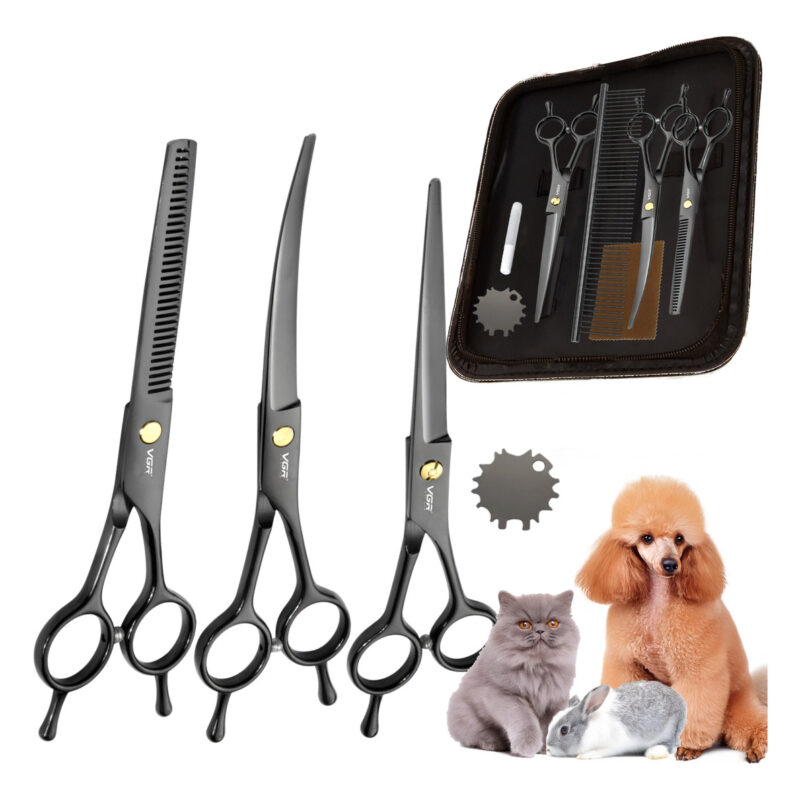 Tijeras Mascotas Peluqueria Kit Vgr Corte Recta Curva Pulir