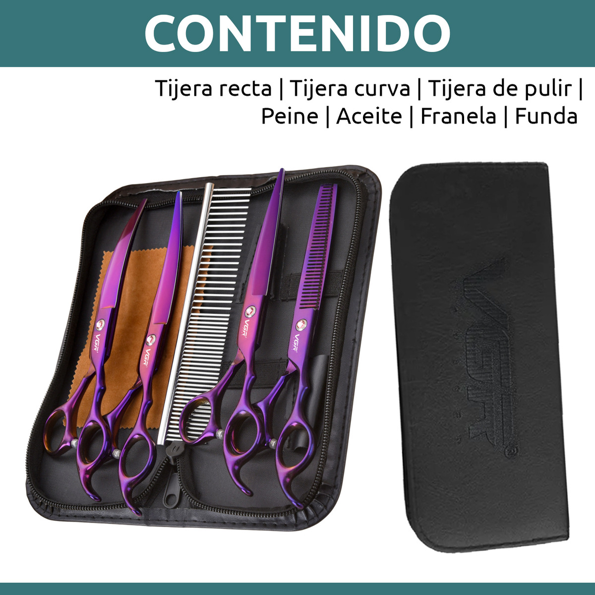 Tijeras Peluqueria Mascotas Vgr Corte Recto Curva Pulir Kit - Image 10