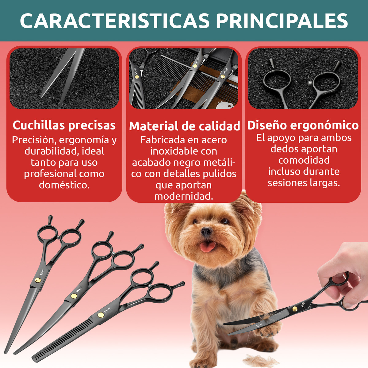 Tijeras Mascotas Peluqueria Kit Vgr Corte Recta Curva Pulir - Image 7