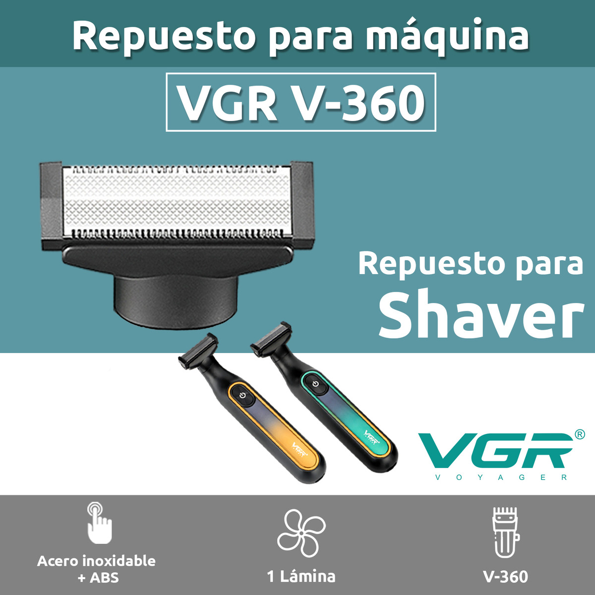 Repuesto Cabezal Maquina Afeitadora Vgr V-360 Rasuradora Negro - Image 2