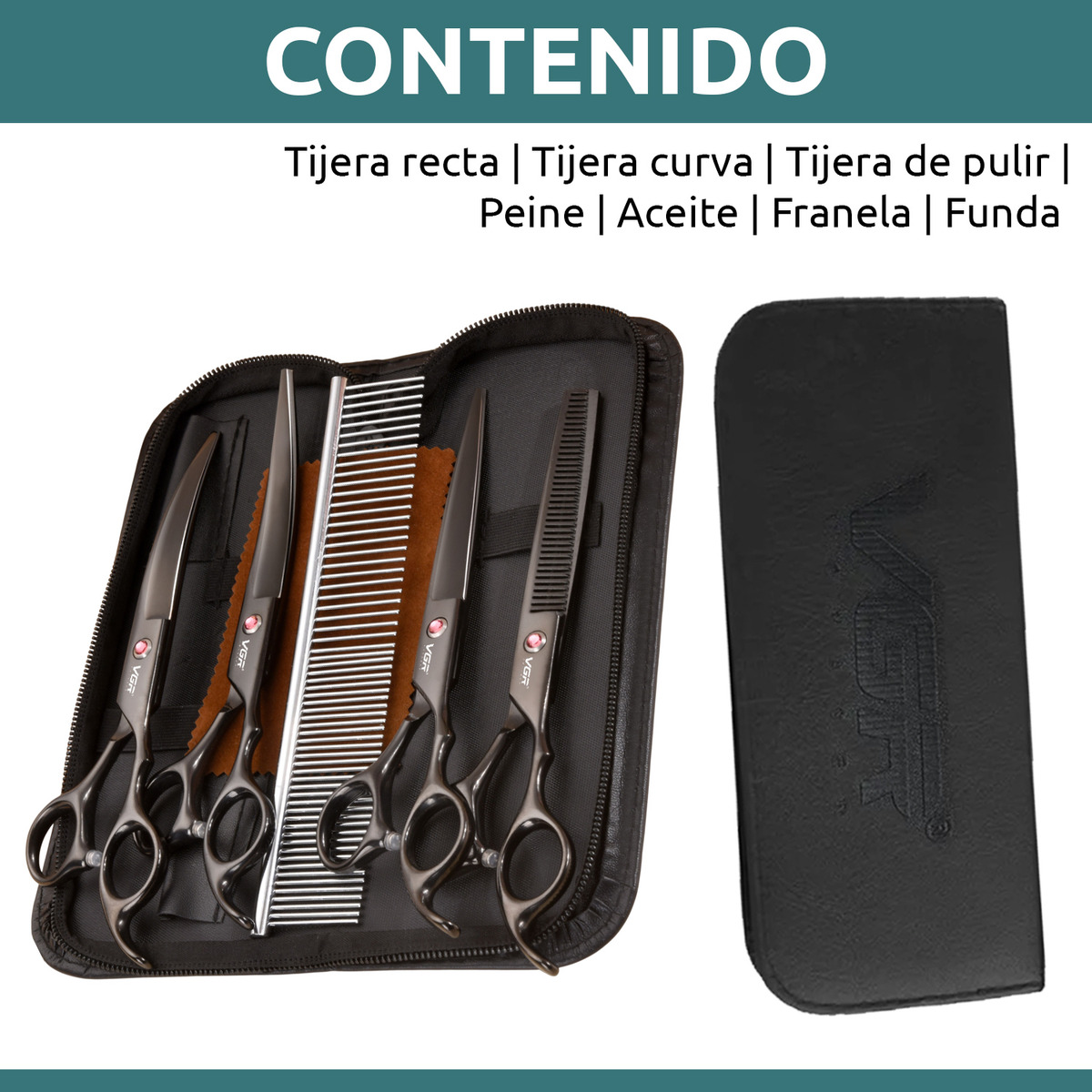 Tijeras Peluqueria Mascotas Vgr Corte Recto Curva Pulir Kit - Image 10