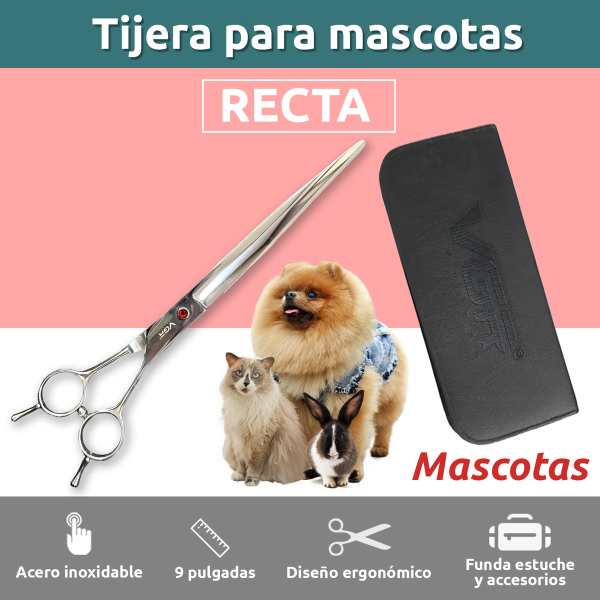 Tijeras Peluqueria Canina Vgr Corte Recta Profesional 9' - Image 2