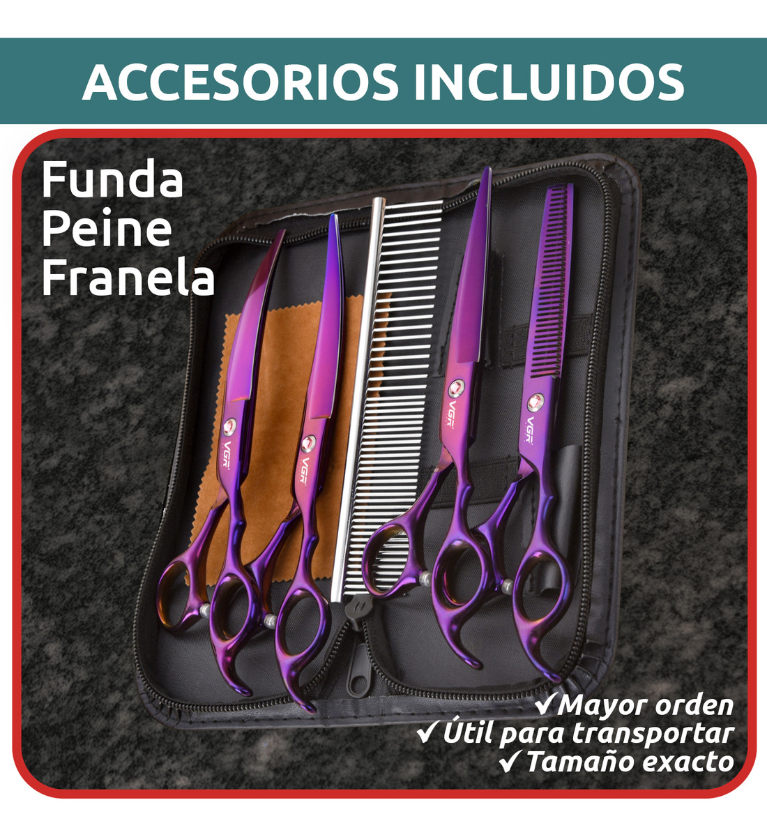 Tijeras Peluqueria Mascotas Vgr Corte Recto Curva Pulir Kit - Image 9