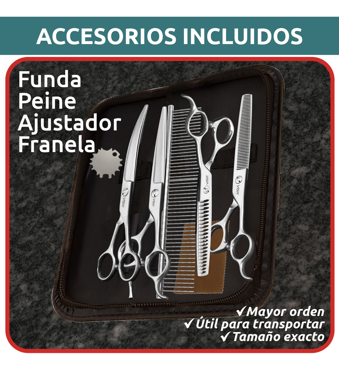 Tijeras Peluqueria Mascotas Vgr Corte Recto Curva Pulir 7' - Image 9