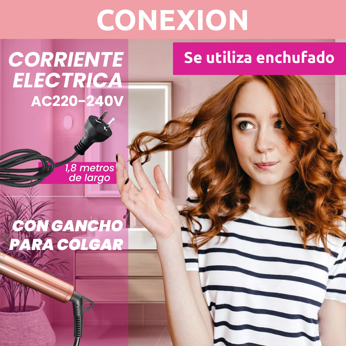 Rizador Buclera Vgr V-575 Cerámica Pro 200°c 7 Niveles Led Rosa - Image 4