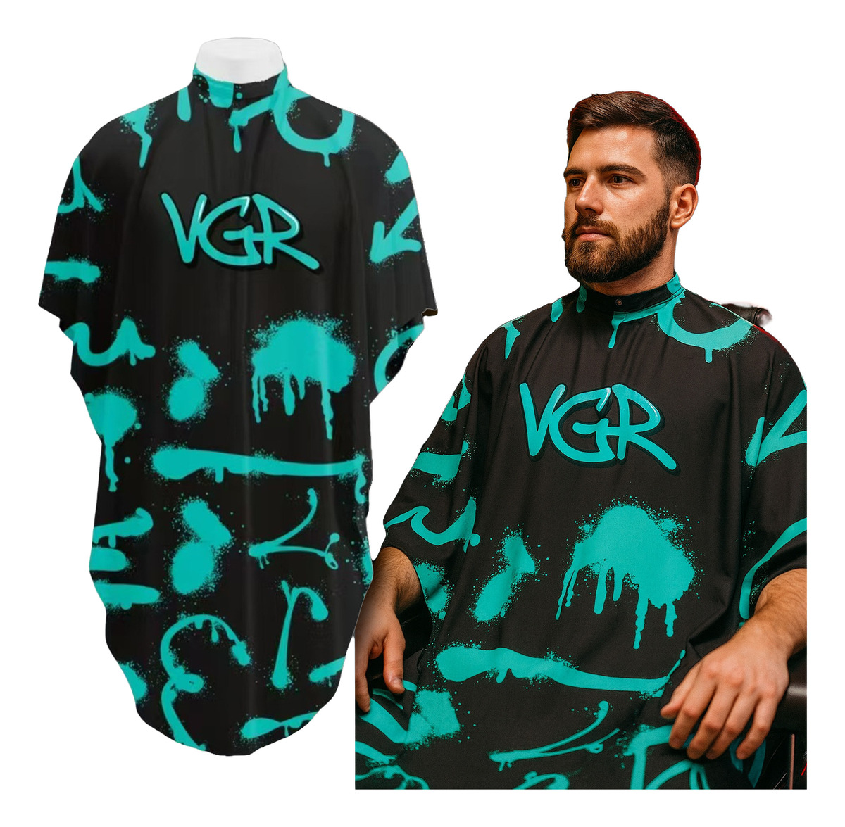Capa De Corte Delantal Bata Barberia Peluqueria Grafitti Vgr