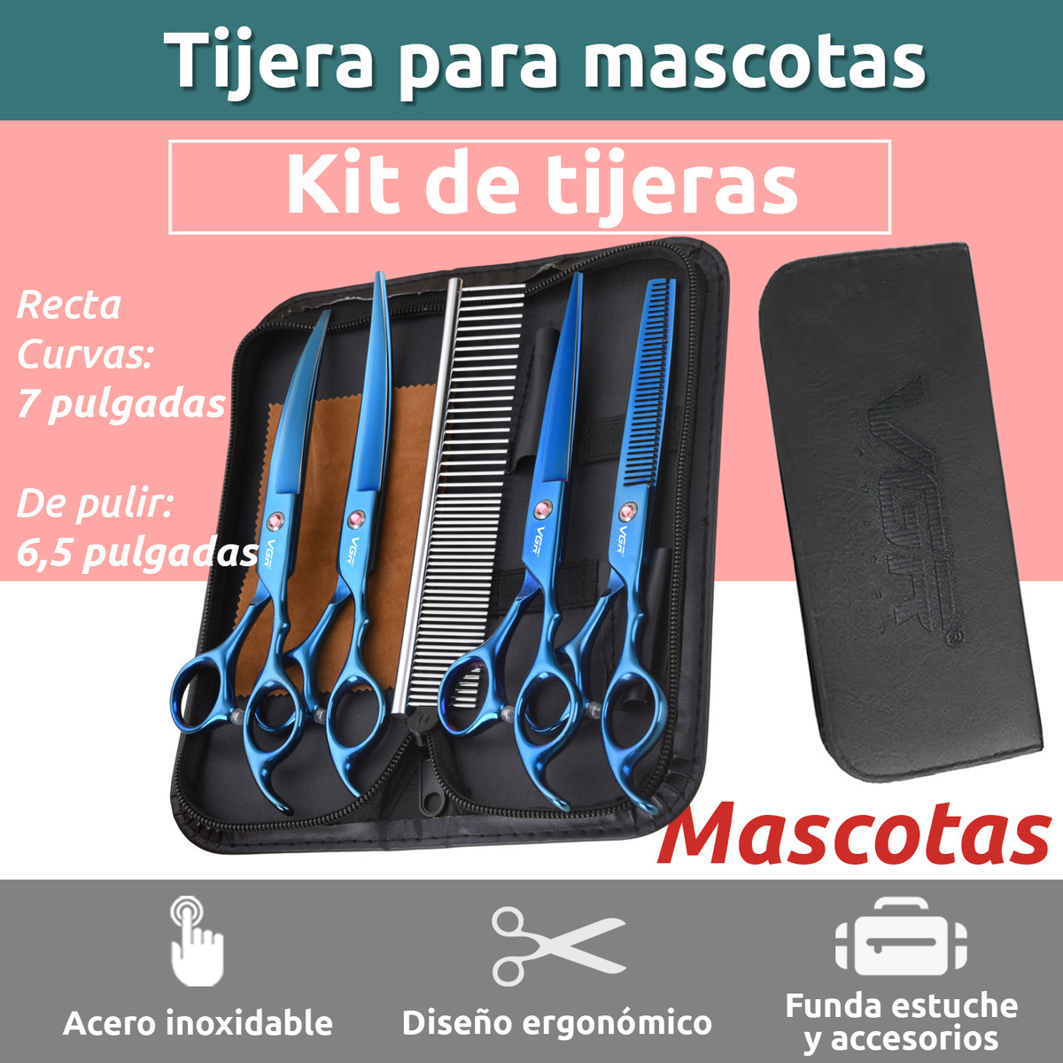 Tijeras Peluqueria Mascotas Vgr Corte Recto Curva Pulir Kit - Image 2