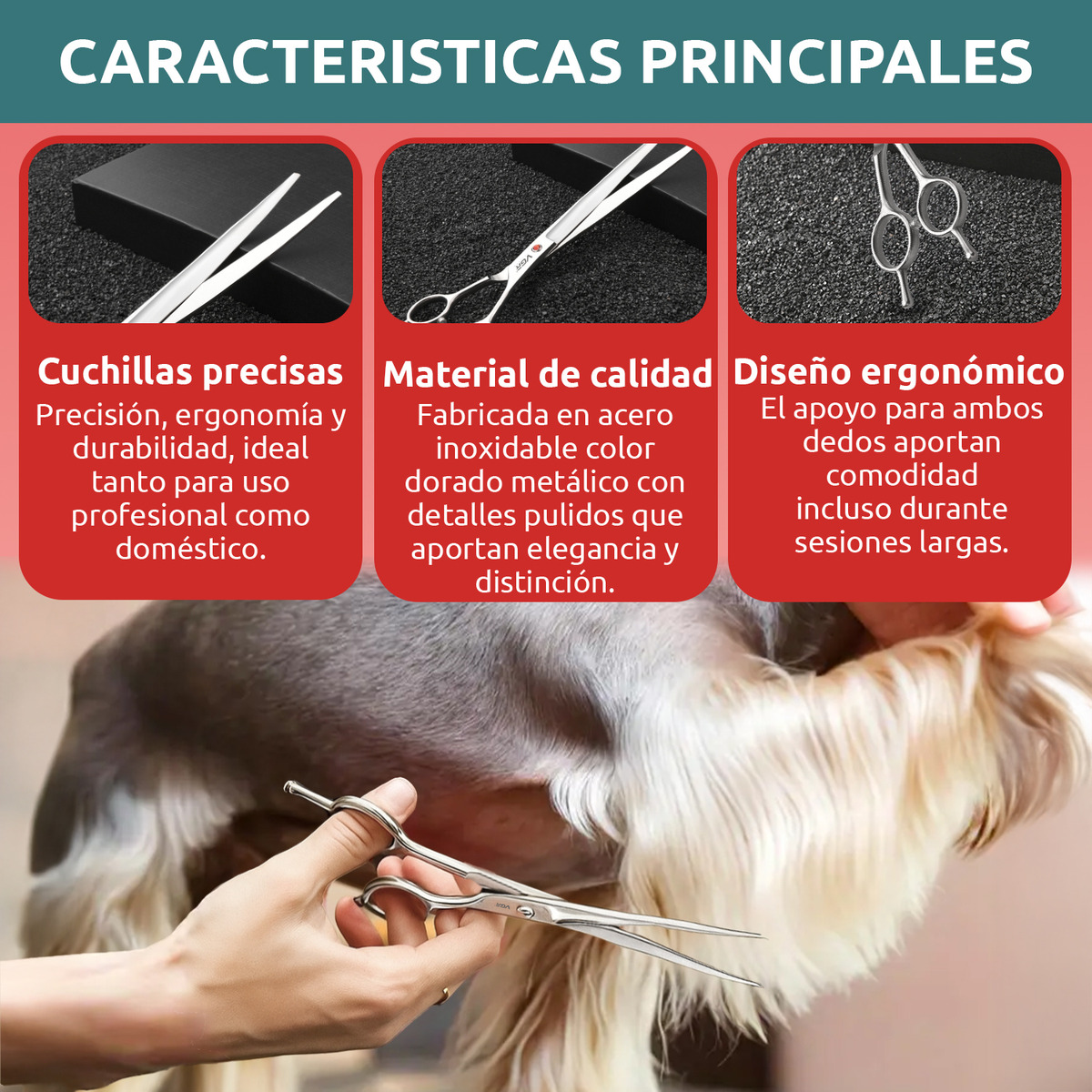 Tijeras Peluqueria Canina Vgr Corte Recta Profesional 9' - Image 3