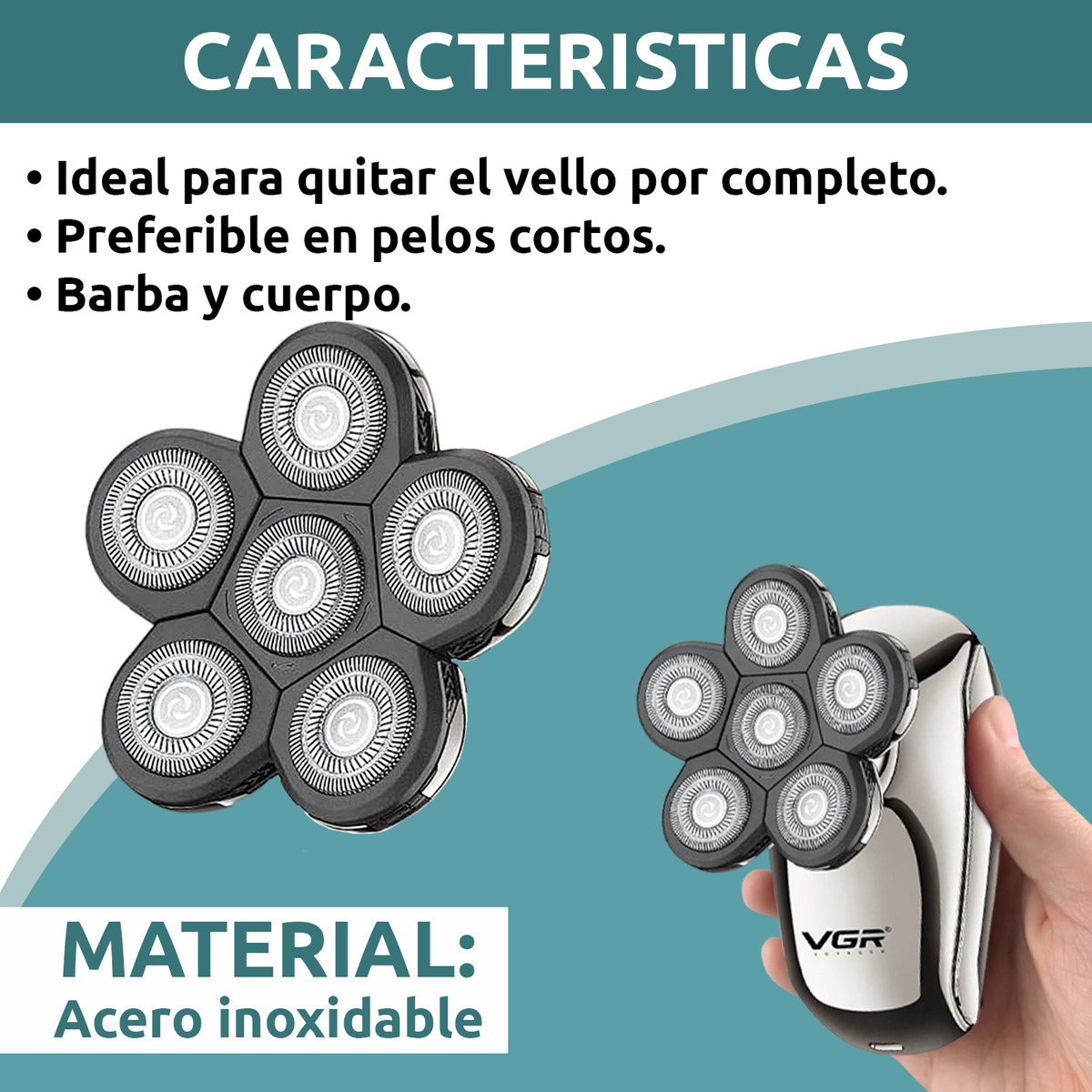 Repuesto Cabezal Maquina Afeitadora Vgr V-320 5 Cuchillas Plateado - Image 3