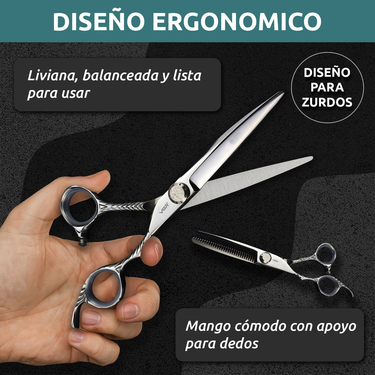 Tijeras Peluqueria Vgr Corte Entresacar Recta Plateado Zurdo - Image 7