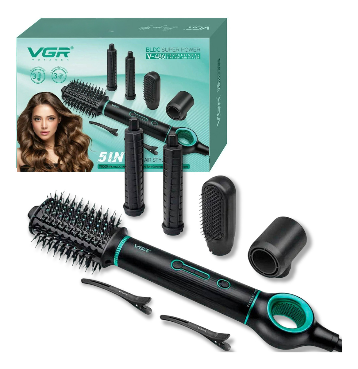 Cepillo Secador Alisador Voluminizador Vgr V-486 220v 1400w Negro