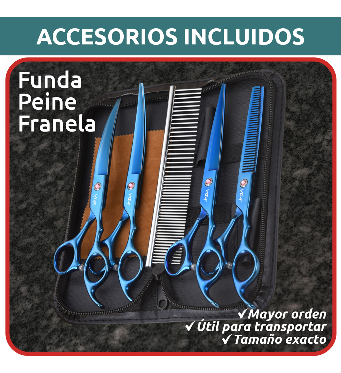 Tijeras Peluqueria Mascotas Vgr Corte Recto Curva Pulir Kit - Image 9