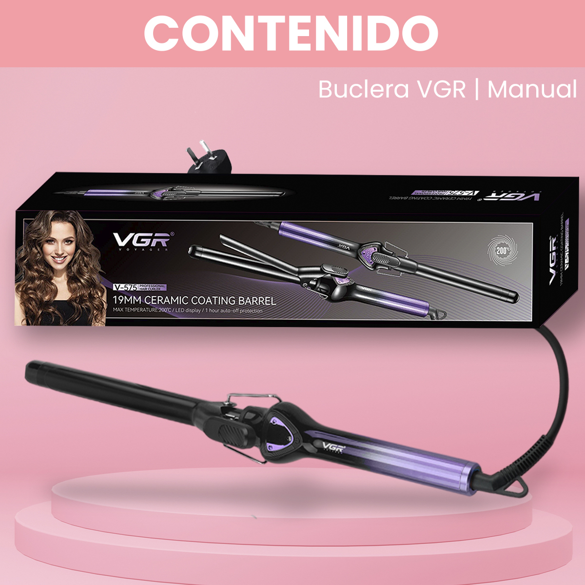 Rizador Buclera Vgr V-575 Cerámica Pro 200°c 7 Niveles Led Violeta - Image 10