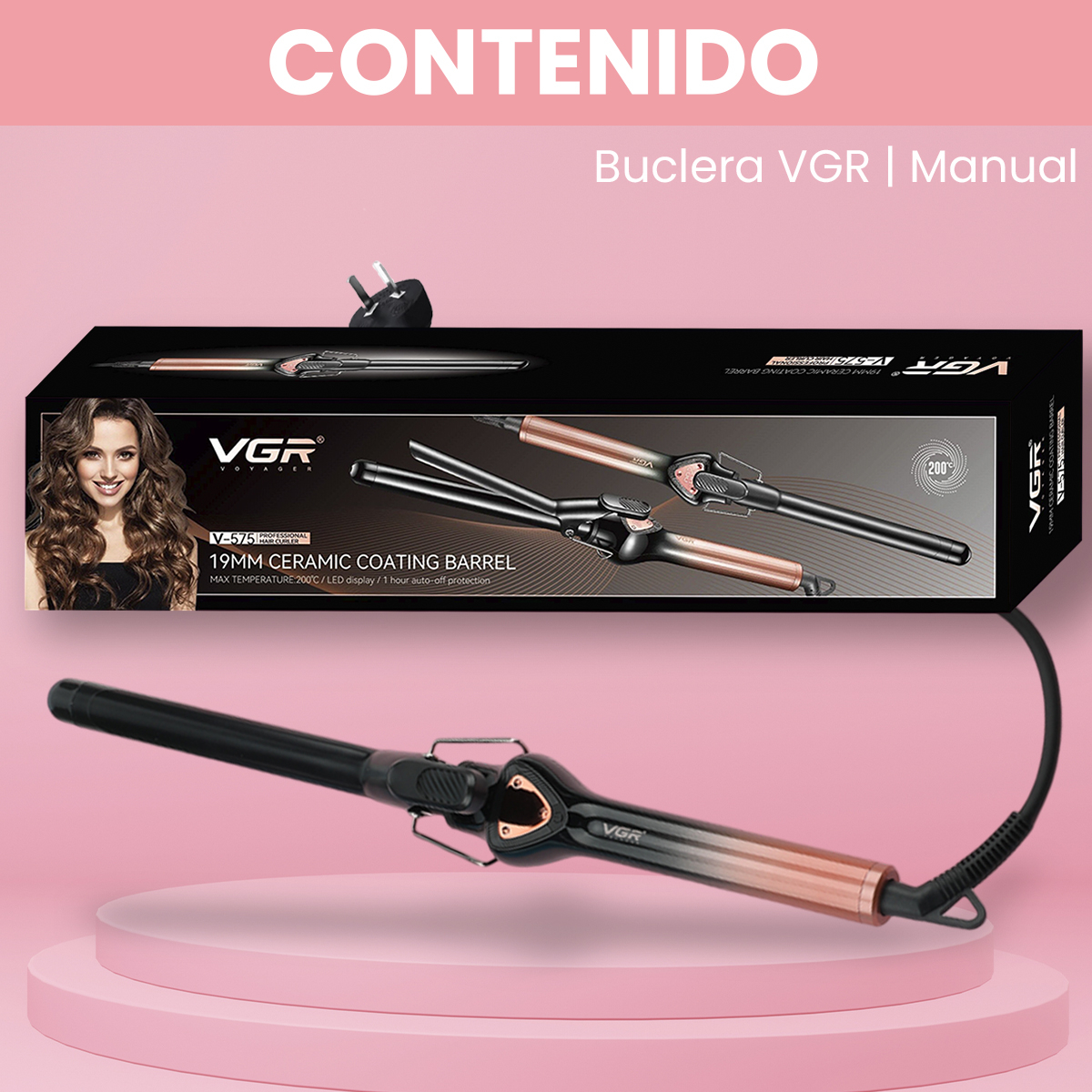 Rizador Buclera Vgr V-575 Cerámica Pro 200°c 7 Niveles Led Rosa - Image 10