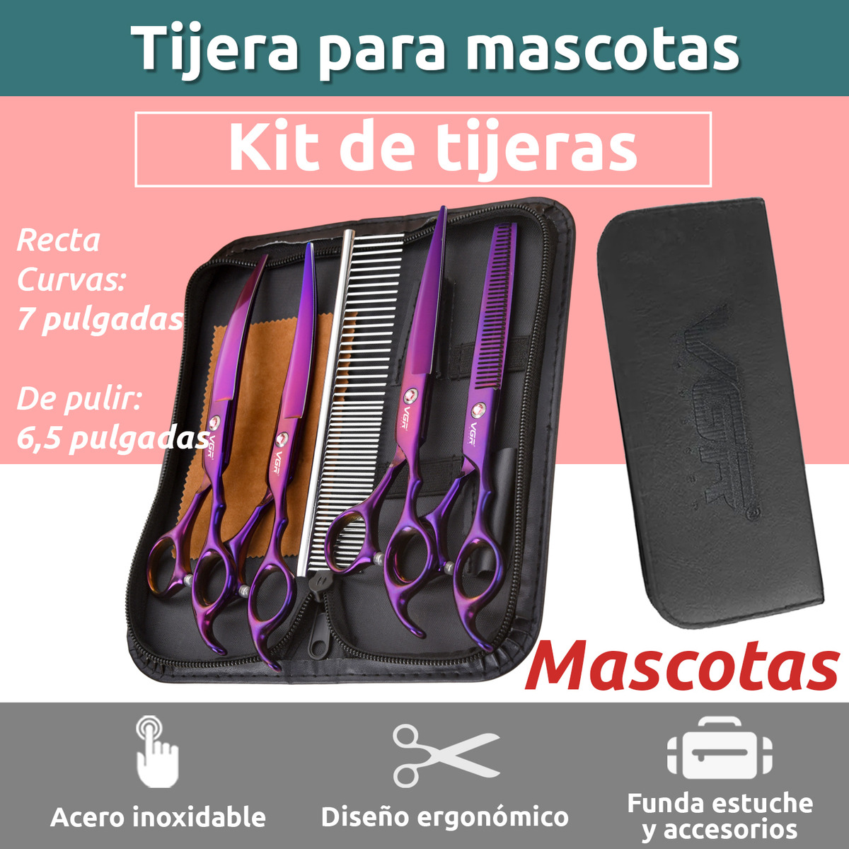 Tijeras Peluqueria Mascotas Vgr Corte Recto Curva Pulir Kit - Image 2