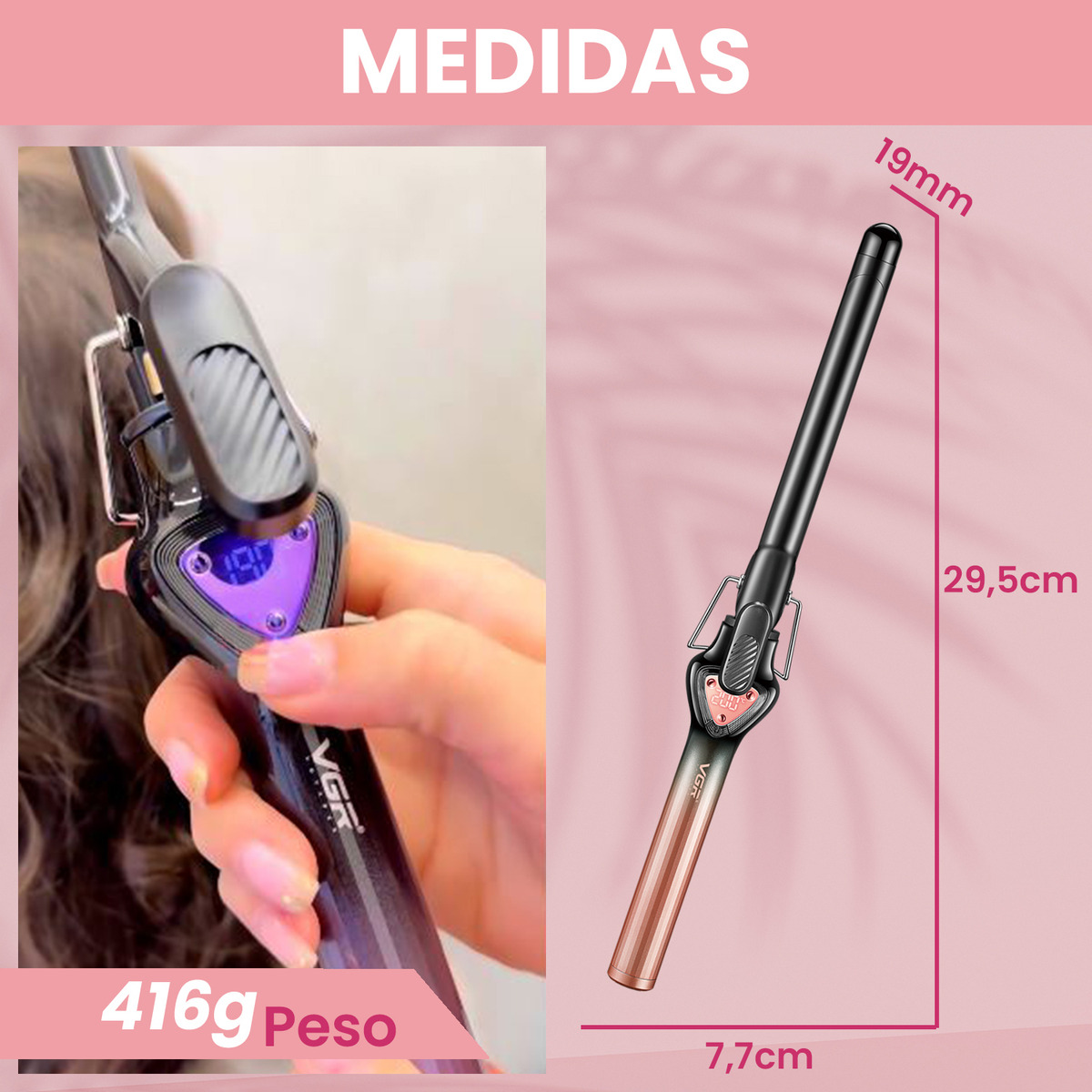 Rizador Buclera Vgr V-575 Cerámica Pro 200°c 7 Niveles Led Rosa - Image 9