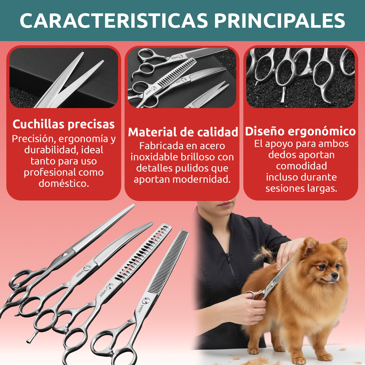 Tijeras Peluqueria Mascotas Vgr Corte Recto Curva Pulir 7' - Image 3
