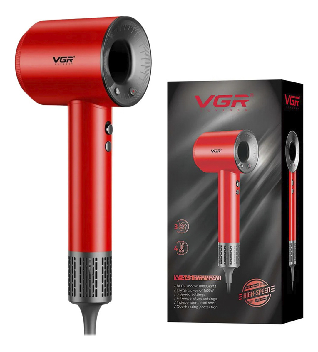 Secador De Pelo Profesional Vgr V-445 110.000 Rpm 1600w Rojo
