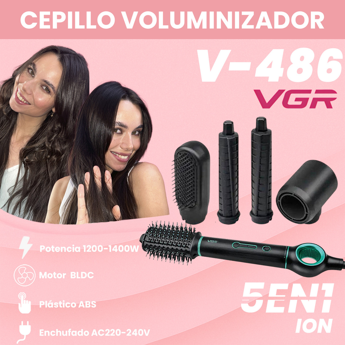 Cepillo Secador Alisador Voluminizador Vgr V-486 220v 1400w Negro - Image 2