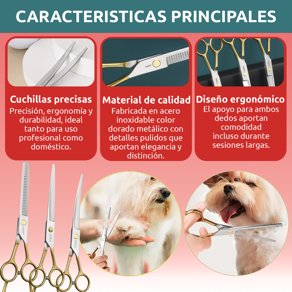 Kit Tijeras Peluqueria Mascotas Vgr Corte Recta Curva Pulir - Image 7