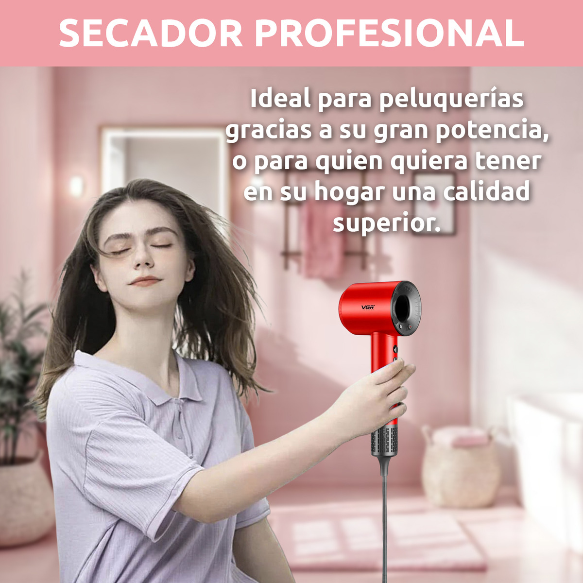 Secador De Pelo Profesional Vgr V-445 110.000 Rpm 1600w Rojo - Image 9
