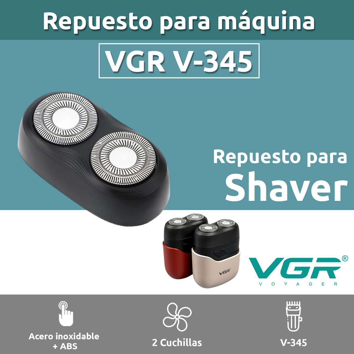 Repuesto Cabezal Maquina Afeitadora Vgr V-345 Rasuradora Blanco - Image 2