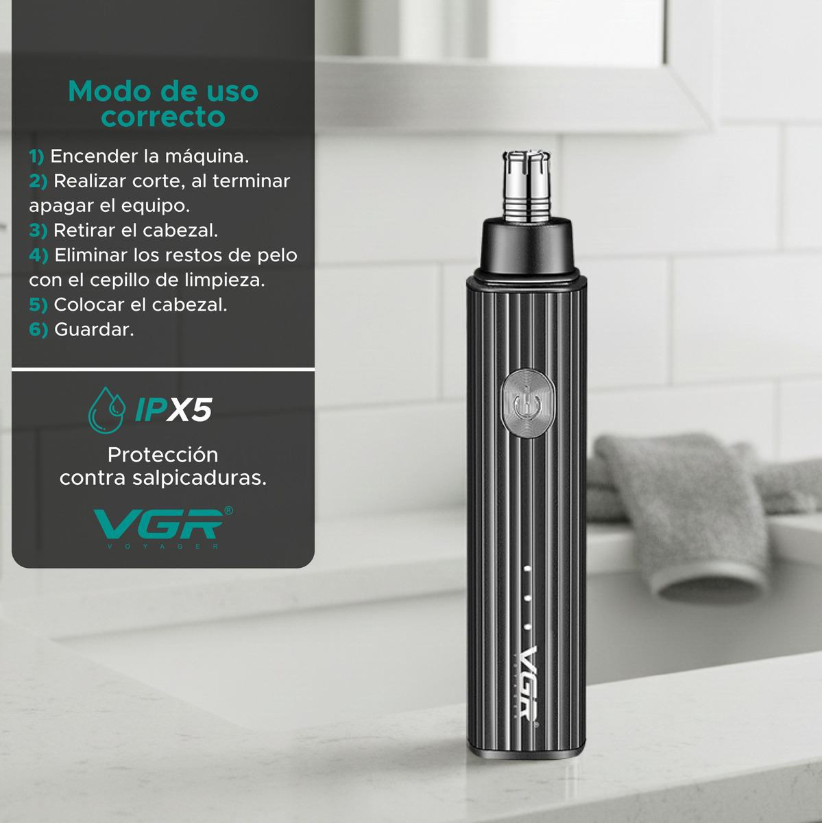 Máquina De Cortar Pelo Nariz Orejas Cuchillas 360° Vgr V-629 - Image 8