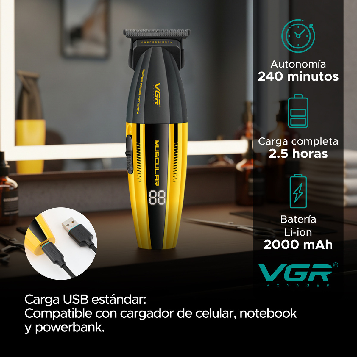 Máquina Cortar Pelo Patillera Trimmer Profesional Vgr V-285t - Image 5