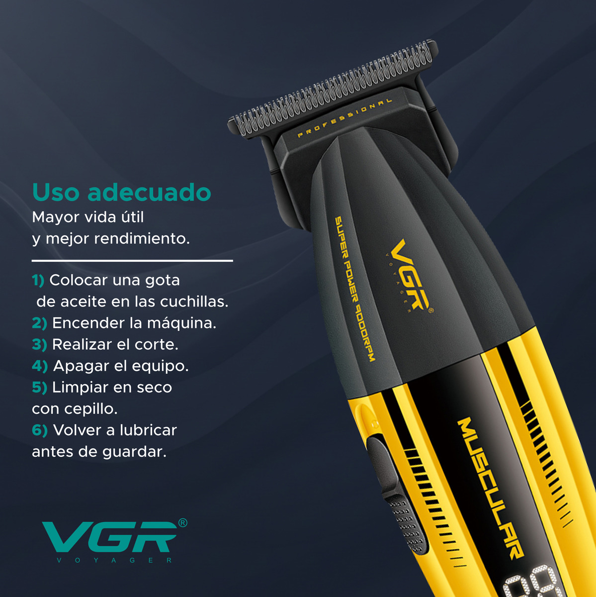 Máquina Cortar Pelo Patillera Trimmer Profesional Vgr V-285t - Image 9