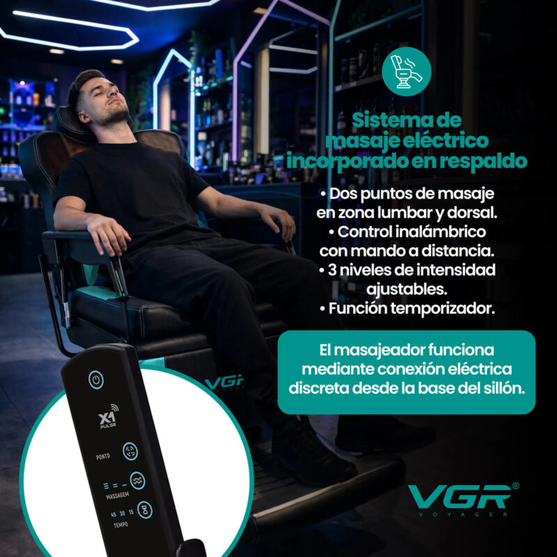 Alternative view of Sillón Barbero Masajeador Peluquería Hidráulico Premium Vgr Reclinable