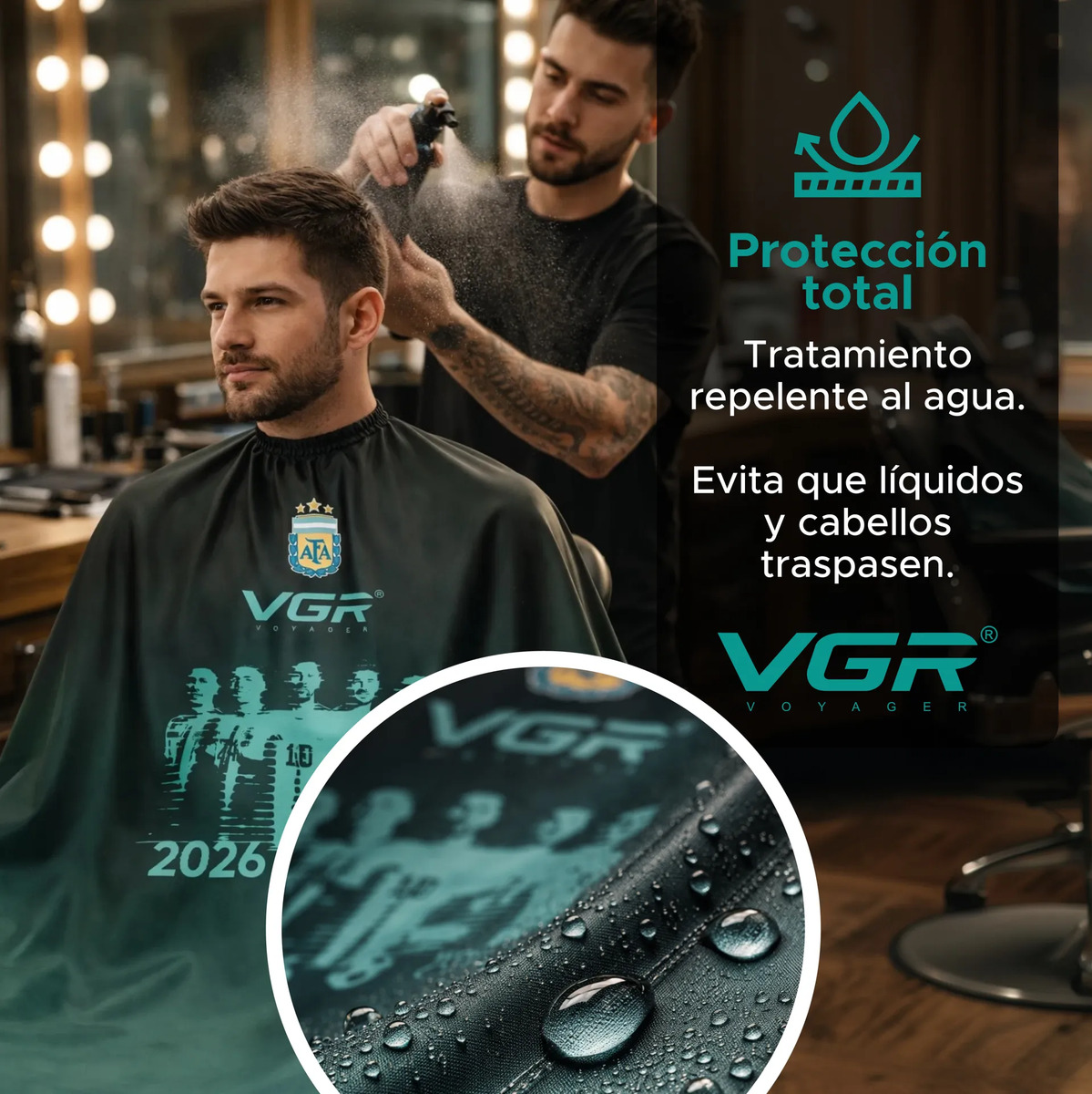 Capa Barbero Peluquería Mundial Impermeable Con Ganchos Vgr - Image 3