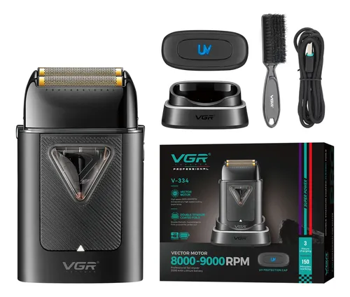 Afeitadora Eléctrica Hombre Vgr V-334 Shaver Tapa Uv Negra